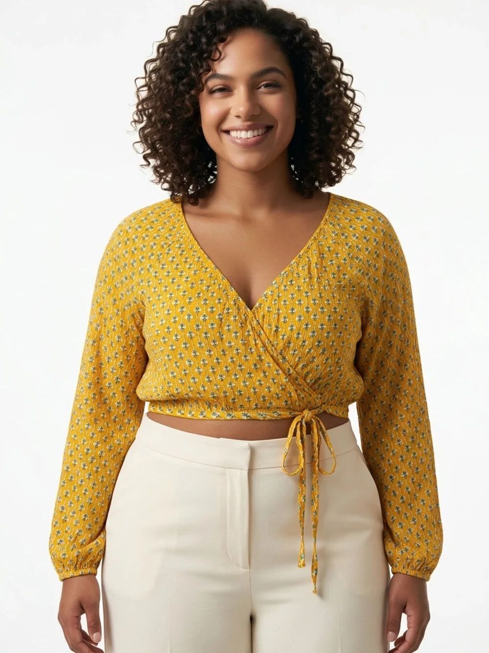 RHODE X TARGET | Mustard Yellow Floral Print Wrap Crop Top Women’s Size 2X-Large